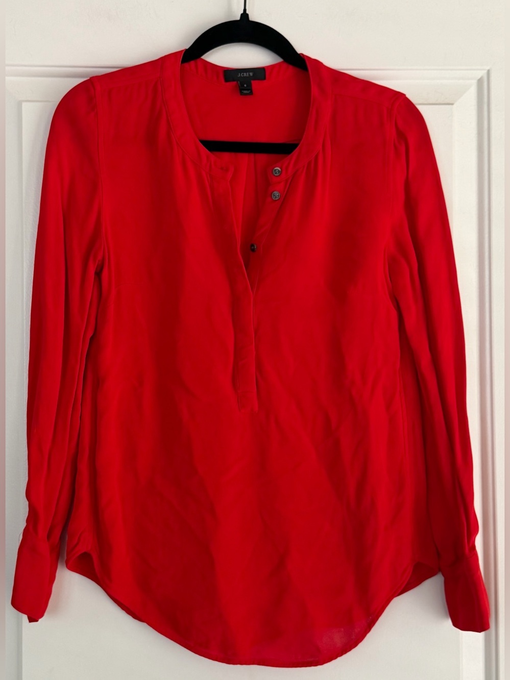 J. Crew Red Long-Sleeve Button-Neck Blouse
